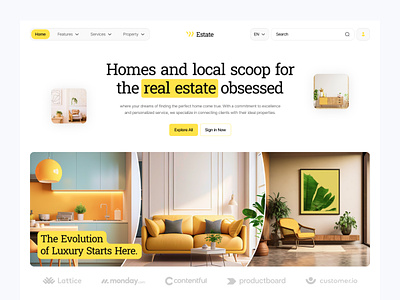 Landing Page - Real Estate chair clean design decorration landing page landing page design minimalist property real estate table ui uiux ux web web design website website design