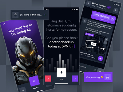 turing UI Kit: AI Smart Healthcare App 🤖 | AI Doctor Chatbot ai health chatbot app dark mode doctor app health analytics health app health assistant healthcare healthcare ai healthcare analytics healthcare app minimal mobile app predictive health purple sharp ui ui kit virtual ai chatbot virtual health assistant voice ui