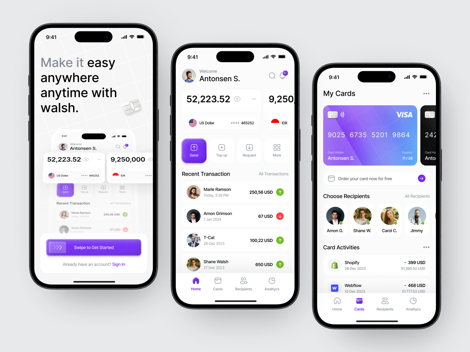 Walsh - Mobile Banking App app bank bank app banking banking mobile app business clean credit card design finance app fintech ios minimal mobile app design transaction transfer ui uiux ux wallet