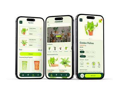 E-Commerce App created for Rooted. e commerce mobile design plants retail ui