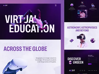 VR Education Landing Page animation design landing page minimal design modern modern learning motion graphics online courese online education online learning pixelean shain mia tech education ui uiux virtual education vr education web design website website design