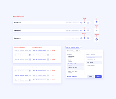 Workspace Selection states apitest design product ui