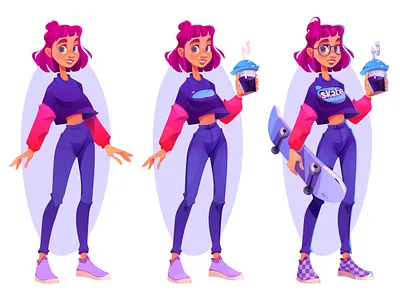 Vector woman character character coffee design drink game design girl illustration skate vector woman