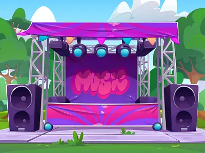 Festival music concert stage outdoor concert design festival game game design illustration landscape music park stage vector
