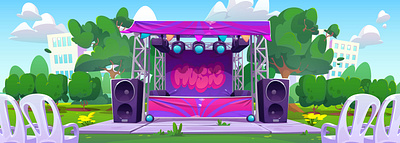 Festival music concert stage outdoor concert design festival game game design illustration landscape music park stage vector