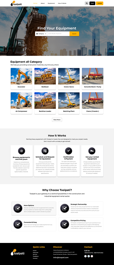 Heavy Equipment Rental Service Web Design b2b branding crane equipment excavetor graphic design logo rental ui ux webdesign website