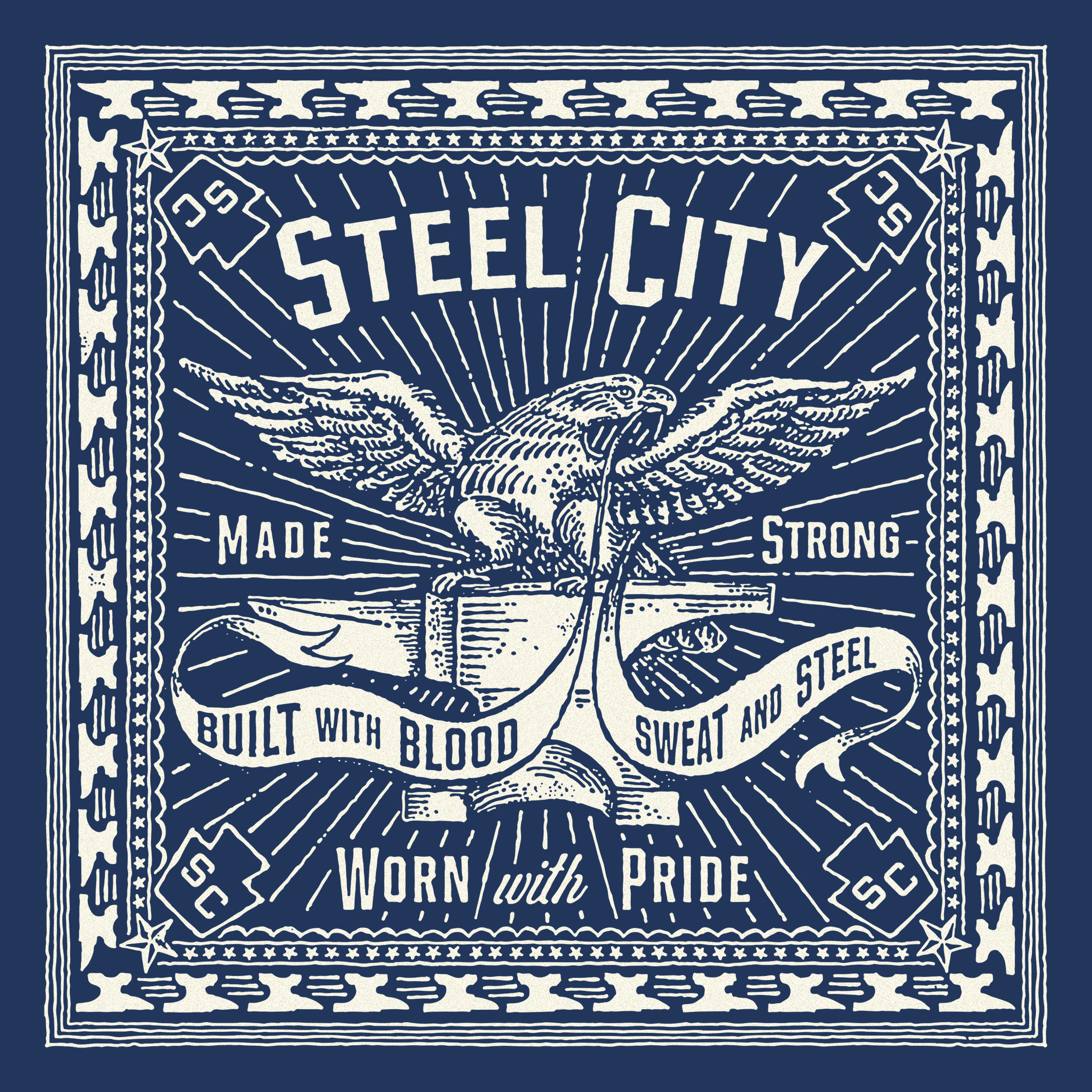 STEEL CITY BANDANA artwork bandana bandana vintage graphic design handrawn illustration vintage vintage logo