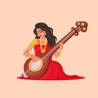 Women Playing Sitar | Flat Illustration design digitalart figma illustartionartist illustartor illustration musicianillustration ui uidesign uidesigner uiux vector vectorart womenplayingsitar