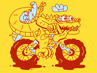 Gator cycle alligator bicycle crocodile design illustration