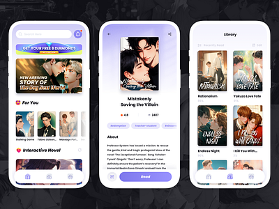 Mobile | Reading app for yaoi novels app mobile reading novel sketch ui