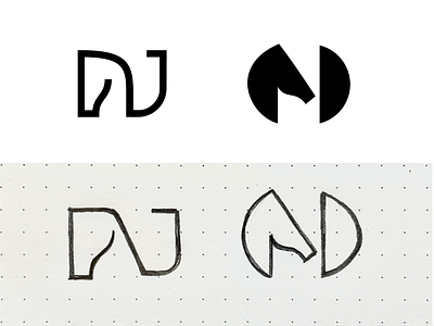 Horse + N branding concept double meaning horse j letter lettermark line logo logo minimalist n n letter signature simple sketch