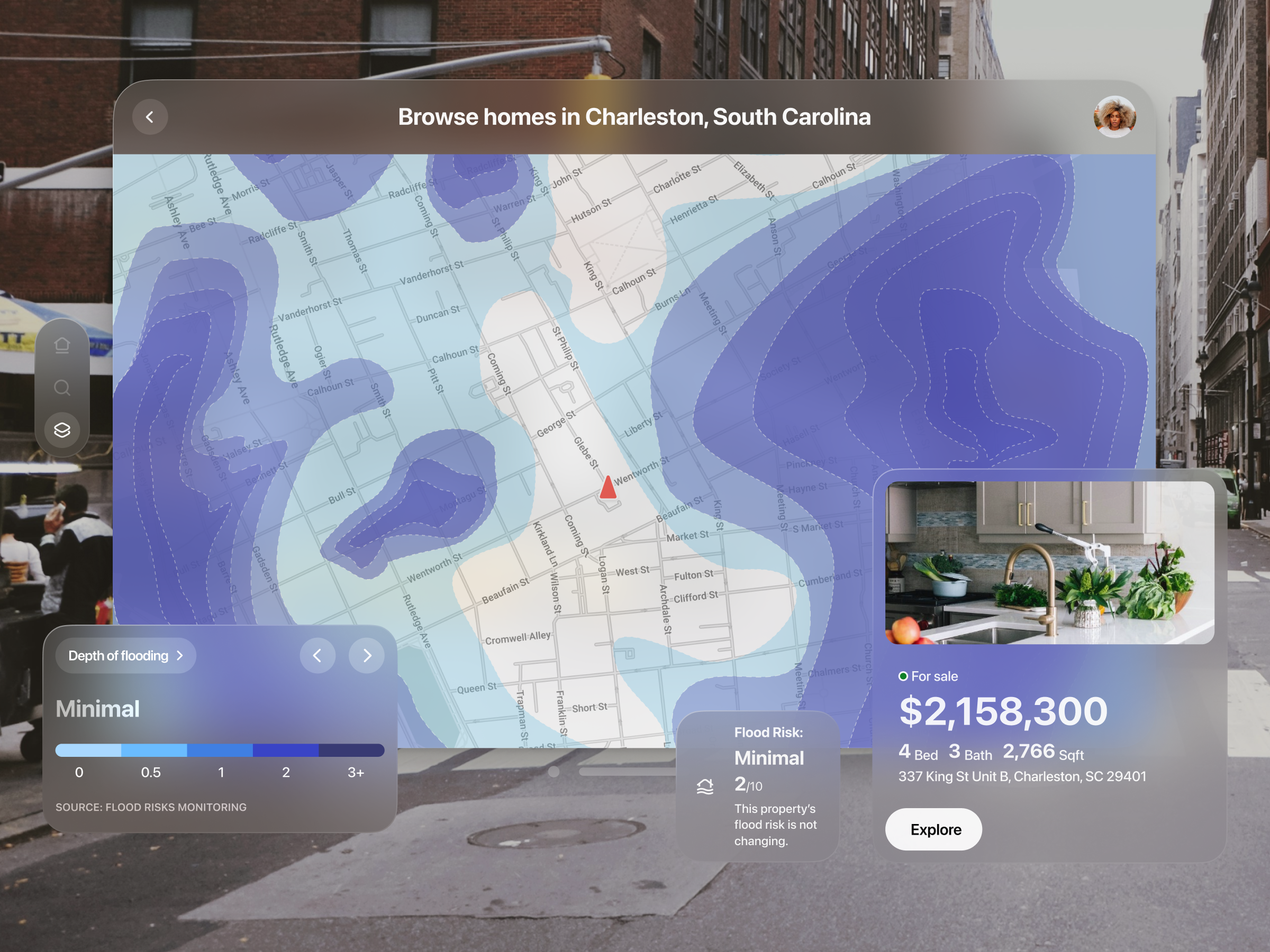 Example of Depth of flooding heatmap layer.