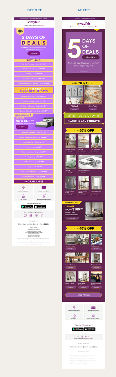 Wayfair Email Redesign email design