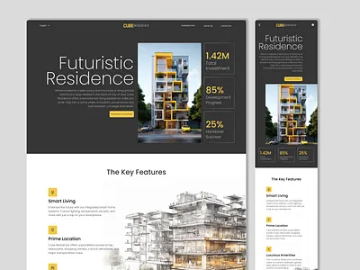 Cube Residence - Real Estate Responsive Website Design apartment desktop version futuristic home page interface landing page minimalist mobile version modern property real estate responsive responsive landing page web design website website design
