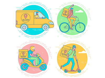 Delivery app character delivery design flat icons illustration line ui vector