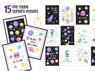 Magical space. Kids posters clipart collection design handdrawn illustration inspiration magis space nursery nursery clipart nursery design palette poster space vector
