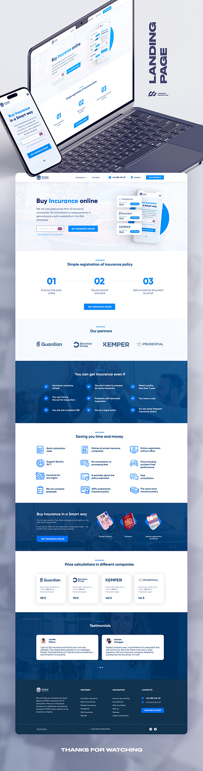 Insurance - Landing Page adaptive web design agency brand identity company corporate identity design figma graphic design insirance landing page prototyping retouching enhancement typography ui user experience design user interface design ux uxui web design website