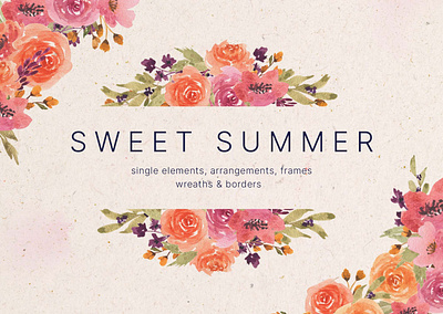 Sweet Summer Watercolor Design Elements branding flowers frame graphicpear png png download watercolor watercolor design