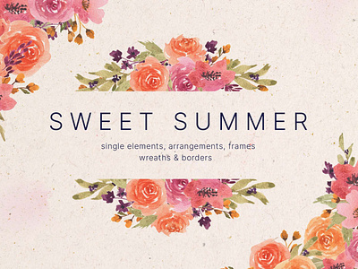 Sweet Summer Watercolor Design Elements branding flowers frame graphicpear png png download watercolor watercolor design