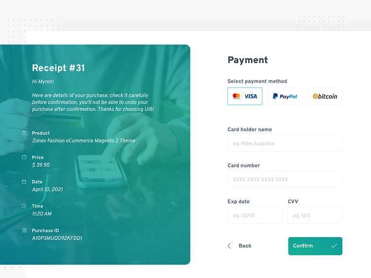 Payment page - Daily UI 02 by Ajdin Turkovic on Dribbble