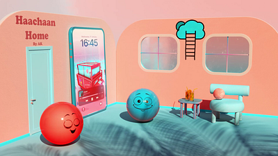 Home Sweet Home ! 3d 3d art animation art artist artwork blue colorful creative cute design digital art fun home love minimal pink red render visual design