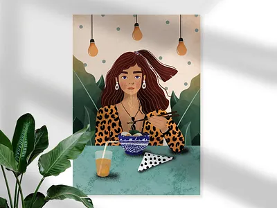 Girl with noodles. clean design digital art digitalillustration food girl graphic design illustration minimalism noodles ramen ui woman women