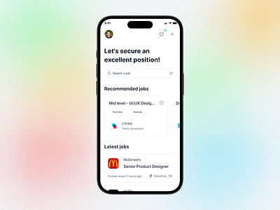 Job finder app app design dark design job modern search ui ui design