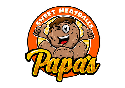 Meatballs Logo Design cartoon food illustration label logo design mascot logo meatball meatballs meatballs logo menu vector