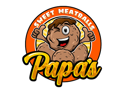 Meatballs Logo Design cartoon food illustration label logo design mascot logo meatball meatballs meatballs logo menu vector