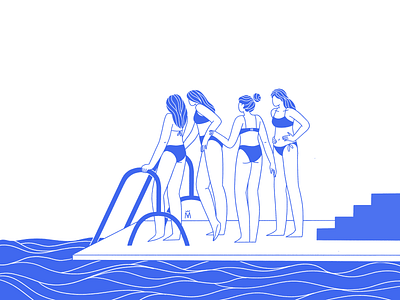 Nereids blue charachter design draw girls illustration illustrator line illustration procreate sea swim swimmers water