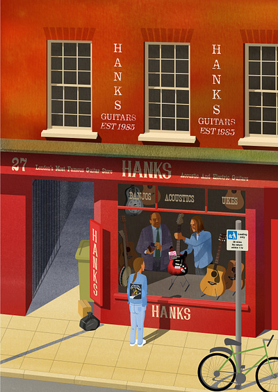 Blues on Denmark Street. Soho, London cartoon guitar illustration london music tourism