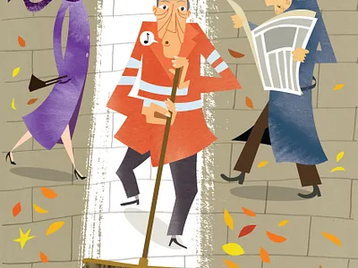 Road sweeper 1950s 1960s broom illustration retro sweep