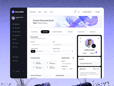 Omoskillo Student profile avatar card clean design component dashboard design edit figma information inputfield minimal mufidul omotive product profile sidebar tab uidesign uxdesign webapp