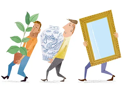 Moving house cartoon editorial england illustration retro travel