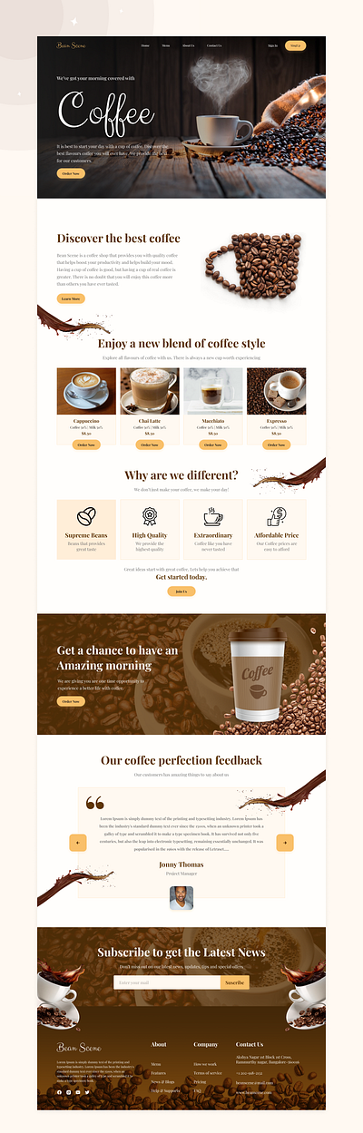 Coffee Website Landing Page coffee website design figma design illustration interface design landing page landing page design ui ui design user interface design ux design web app design web application website website design