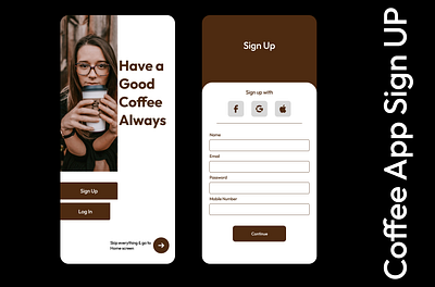 Coffee App Sign up screen app branding figma ui walkthrough screen