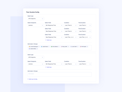 Alert Config - Endpoints alerts configuration design product settings ui ux