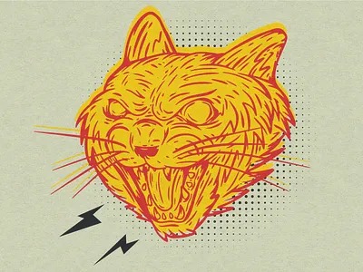 Cat head angry art cat collage draw head pop tattoo vector vintage