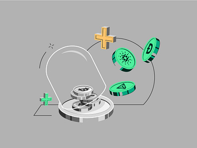 Increase in collateral coins bitcoin blockchain branding coin crypto design doge exchange green illustration loan solana tron ui