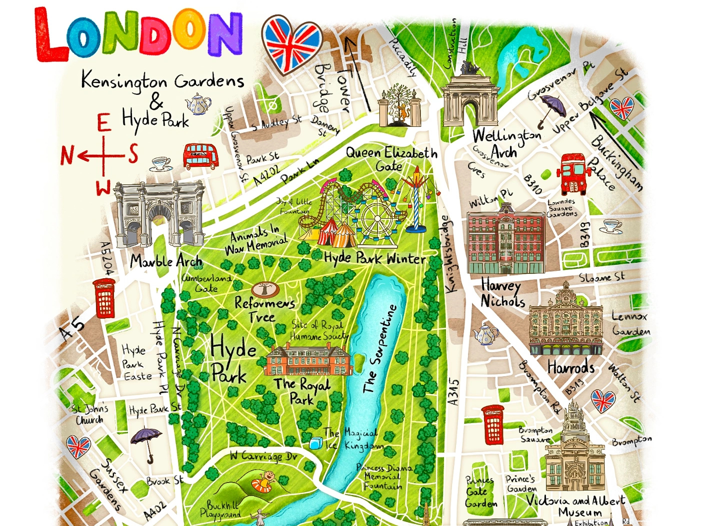 London illustrated map Hyde Park by Daniel Włodarski on Dribbble