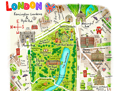 London illustrated map Hyde Park illustrated map london map map map for childrens map for kids