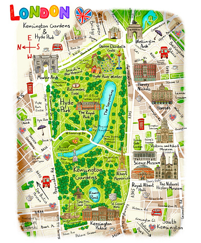 London illustrated map Hyde Park illustrated map london map map map for childrens map for kids
