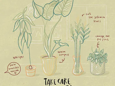 Take Care of Plants cute doodle drawing fancy green house plant illustration plants procreate