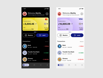 Money management mobile app dark theme fintech light mode mobile app product design ui