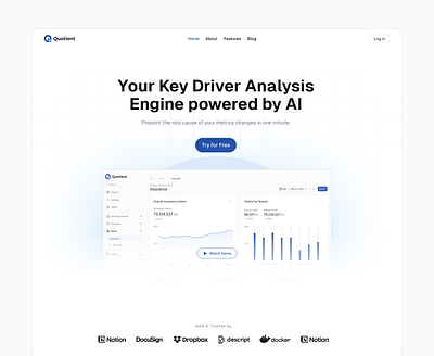 Hero Section - AI powered data analyst bar chart dashboard data analysis graph hero section landing page pie chart product design web design