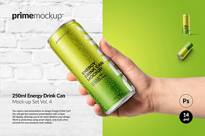 250 ml Energy Drink Can Mockup Set condensation