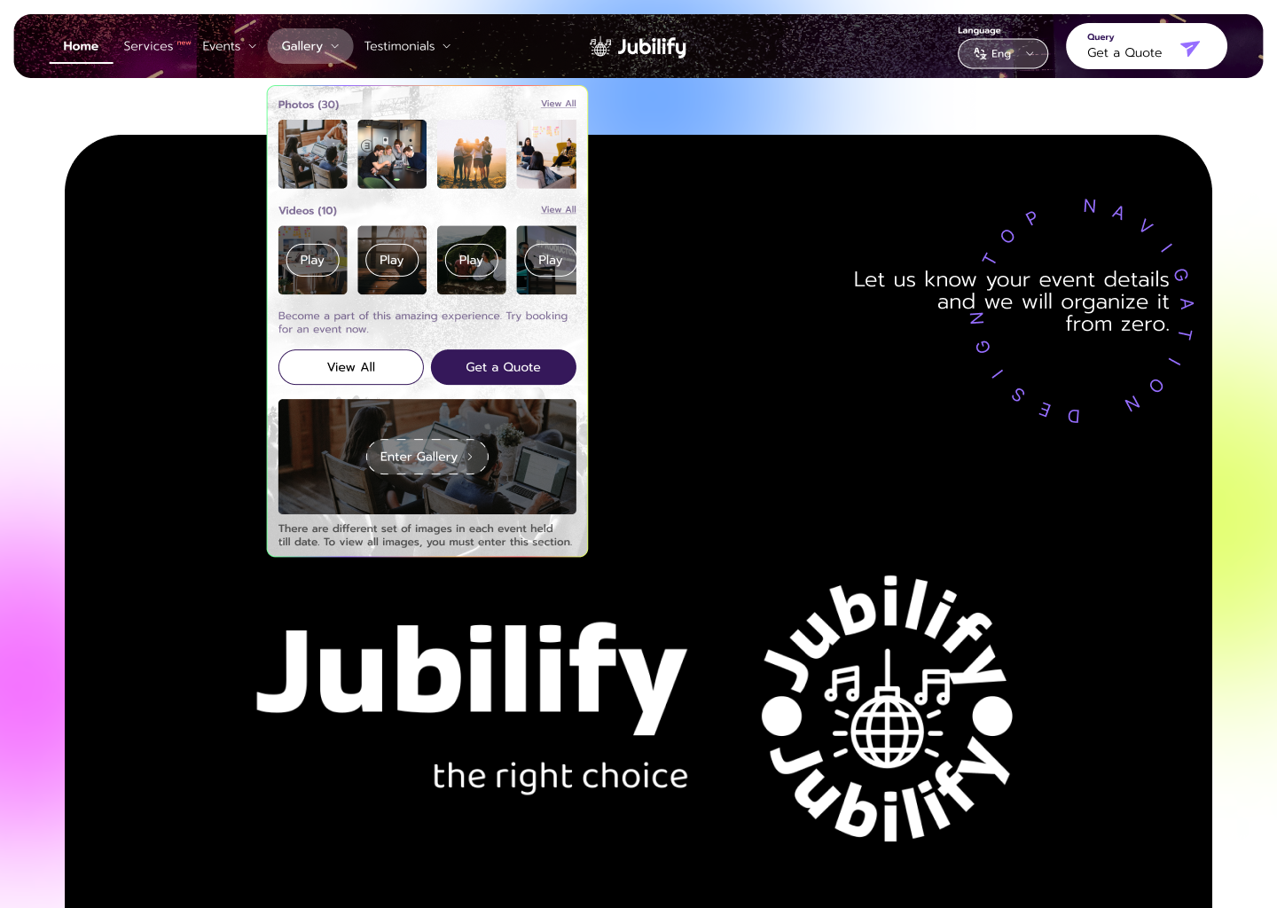 Jubilify - Event Management Top Navigation | Modern Design design navigationbar topnav uidesign ux