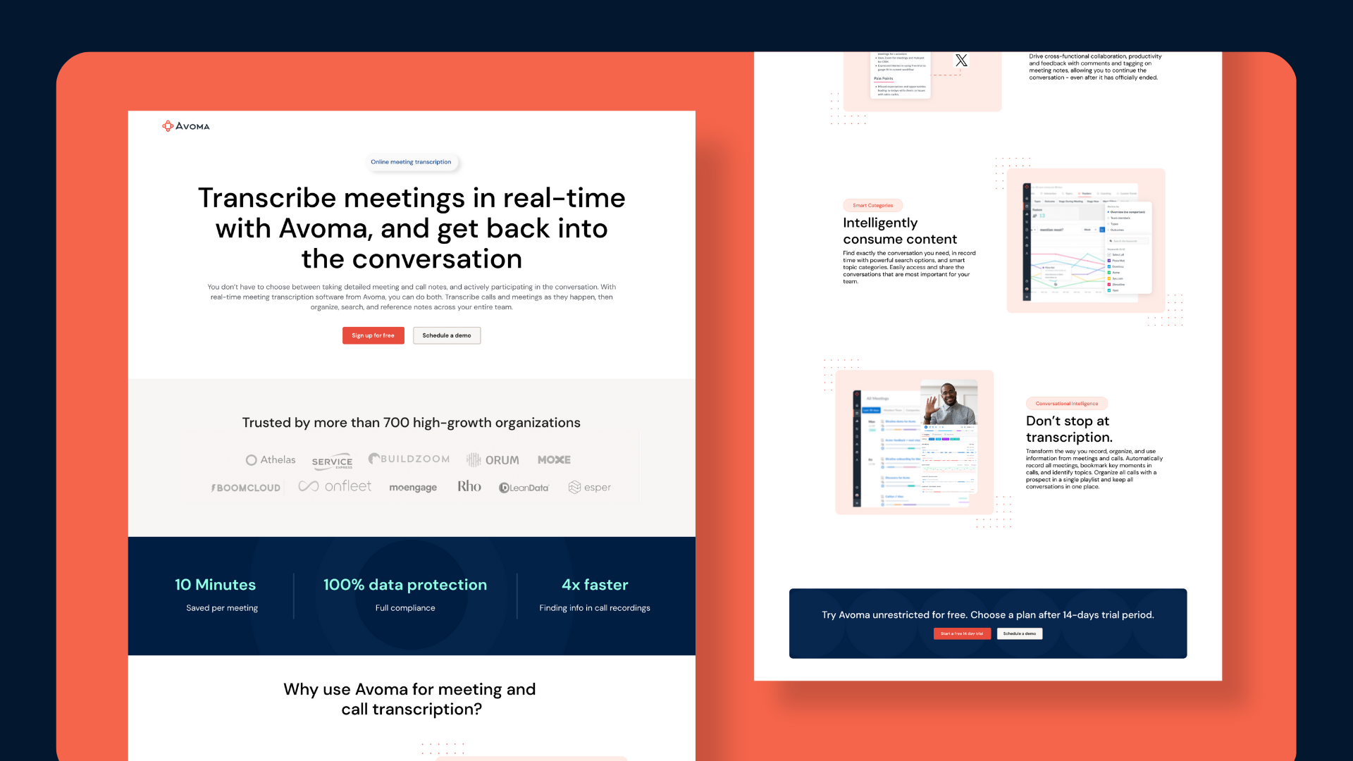 Avoma Landing Pages ad design ads ai branding design graphic design illustration landing page landing page design landing pages notetaking saas landing page social media ads ui