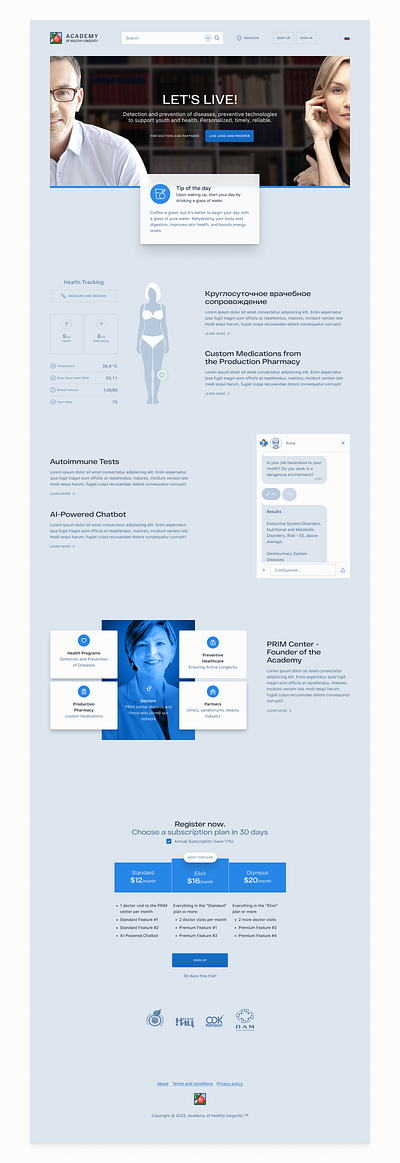 Academy of healthy longevity medtech ui ux web design