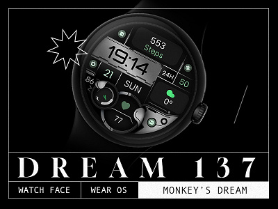 Dream 137 - Modern and simple watch face battery black dark design google graphic design illustration modern samsung simple smartwatch sport technology ui watch watchface wear os